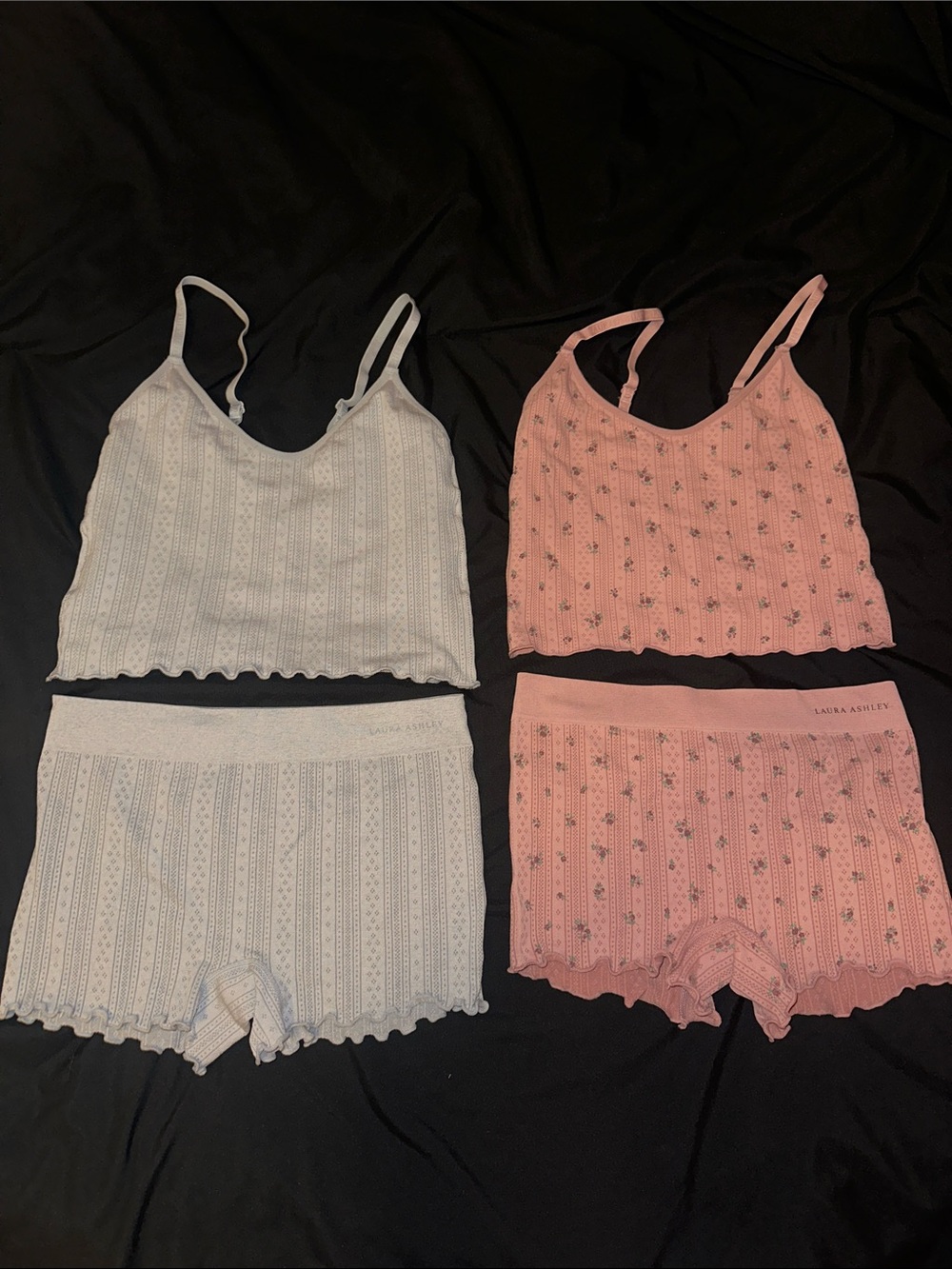 Laura Ashley Pink & Grey Ribbed Camisole and Shorts Set - Floral Accent